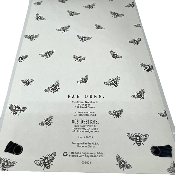 NEW Rae Dunn Busy Bee Top Spiral Hardcover Notebook 192 Lined Pages with Elastic - Picture 3 of 7
